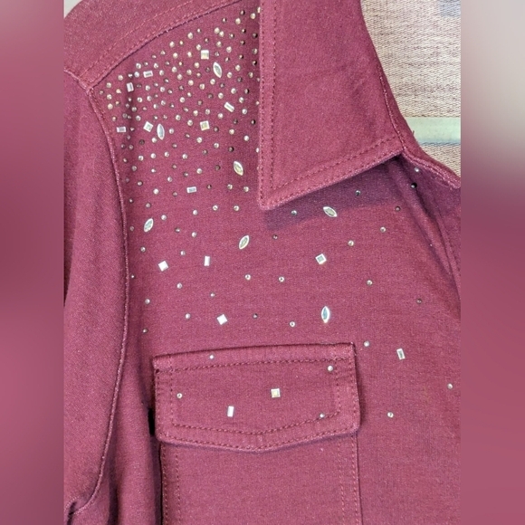 Dream Jeannes by Quacker Factory burgundy medium button up sequined - Picture 8 of 14